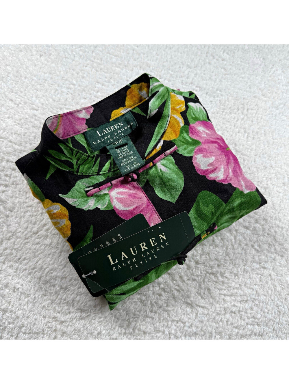 Lauren Ralph Lauren Petite P Linen Floral Jacket Black Tropical Chinoiserie NWT